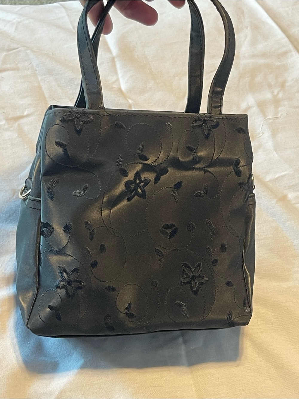 Black Floral Jacquard Evening Bag Clutch or shoulder strap use.